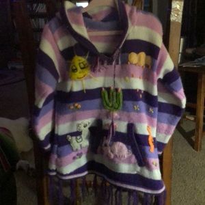 Girls hand sewn hooded sweater poncho.